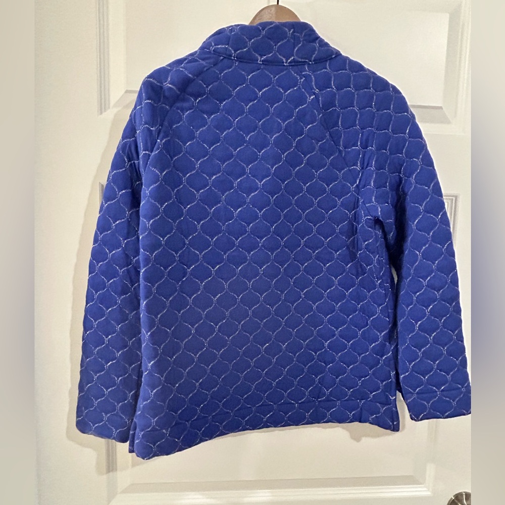 Talbots Metallic Asymmetrical Zip Quilted Pullover Blue Silver Size MP Petite - Picture 12 of 16